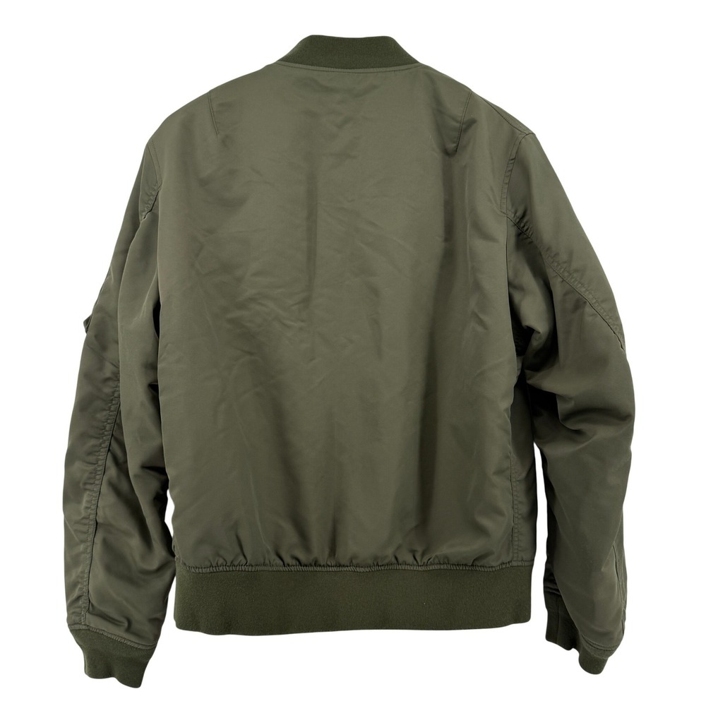 Uniqlo MA-1 Bomber Jacket Olive Green Men S Nylon Ribbed Collar Full Zip Pocket - Picture 4 of 7